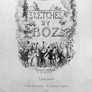 Lower part of the cover of an early edition of Sketches by Boz, showing John Macrone as the publisher from his new St. James's Square offices.