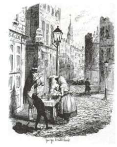 The Streets, Morning, illustration by George Cruikshank for Sketches by Boz