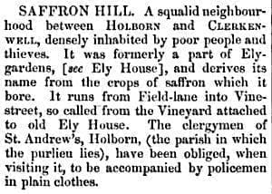 Description of Saffron Hill from London guide published in 1850.