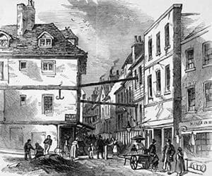 Illustration of Field Lane, dating from the 1840s.