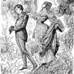 Image by the British illustrator Harry Furniss (1854-1925) depicting Estella and Pip in the garden of Satis House, a scene from Chapter 29 of Great Expectations.